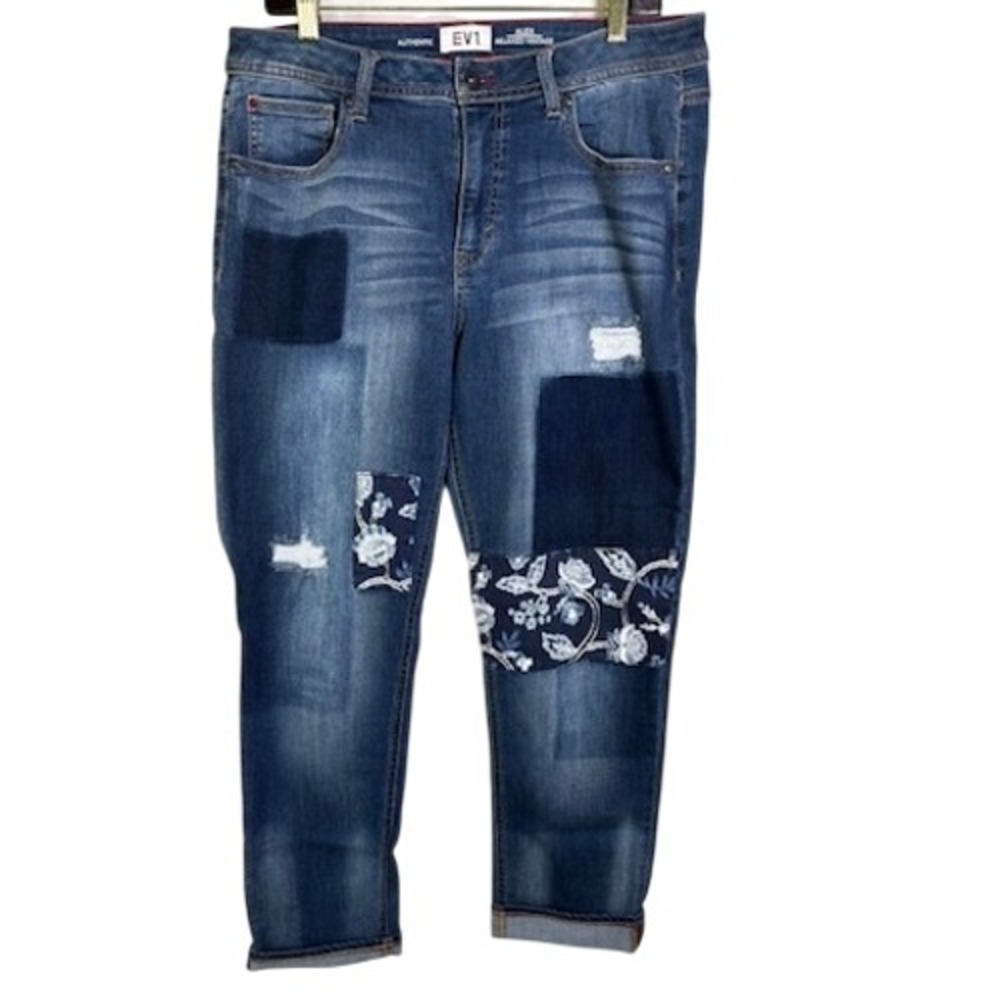 EV1 Alex by Ellen Degeneres Size‎ 12 Vintage Jeans Patchwork Floral Blue